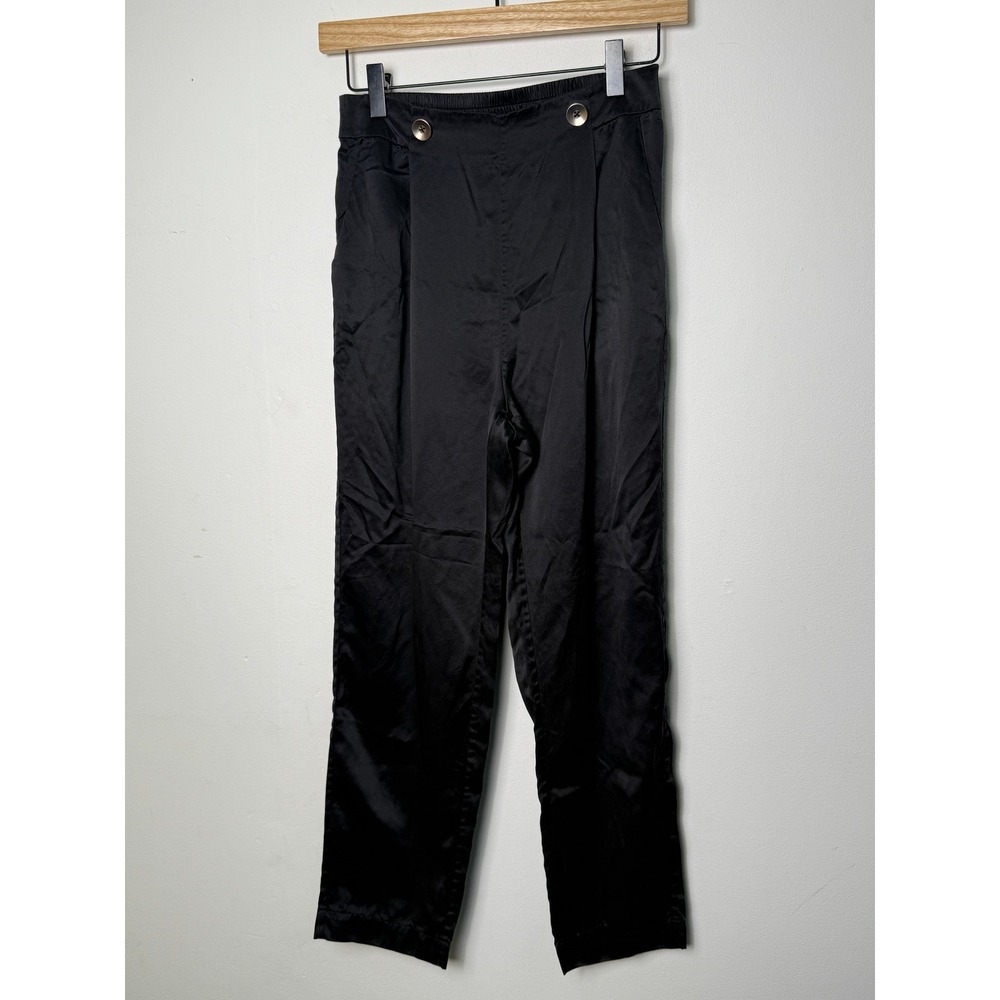 LilySilk Womens 100% Mulberry Silk Tapered Pants Black High Rise Size 4